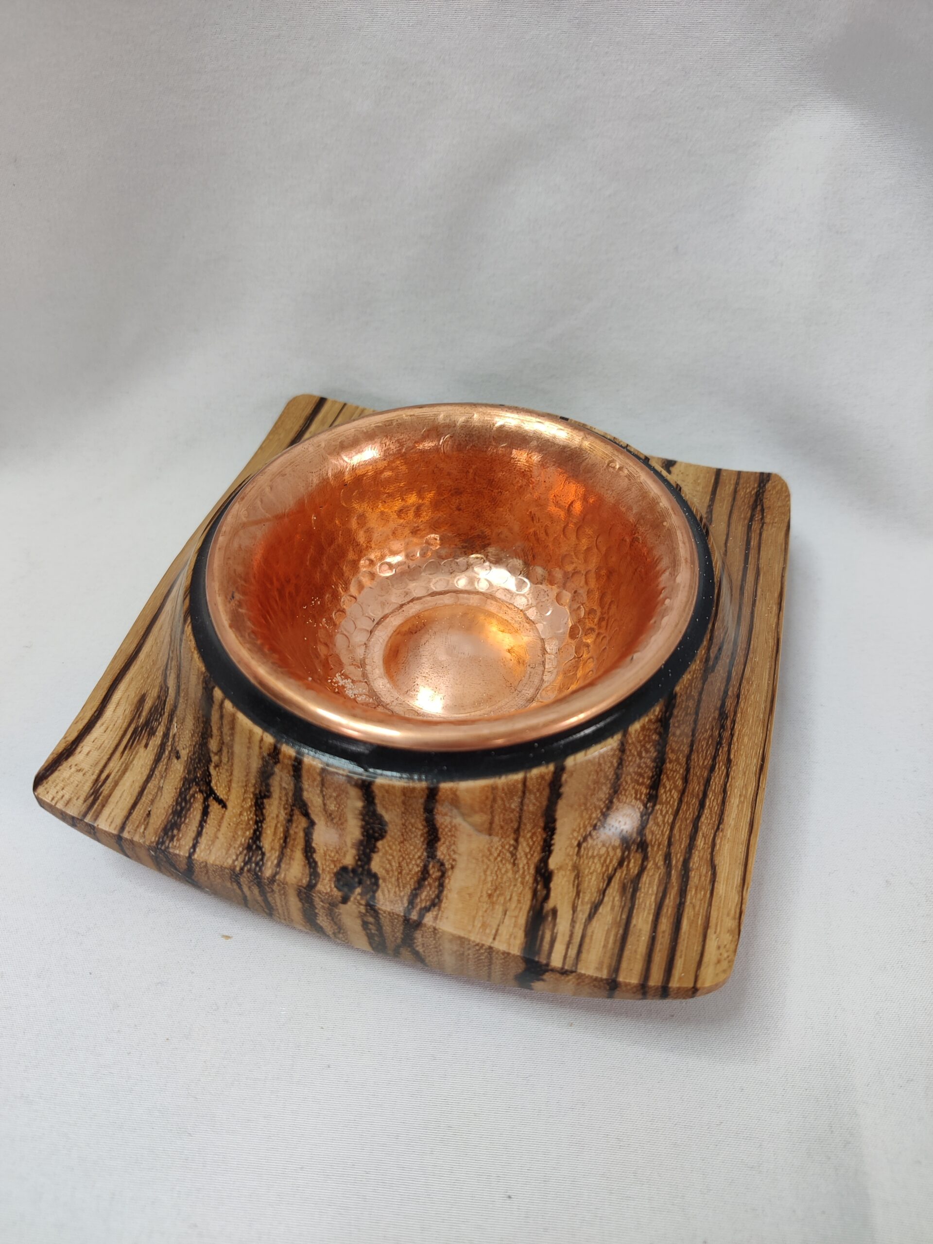 Räucherschale aus Zebrano mit Kupferschale – Bild 7